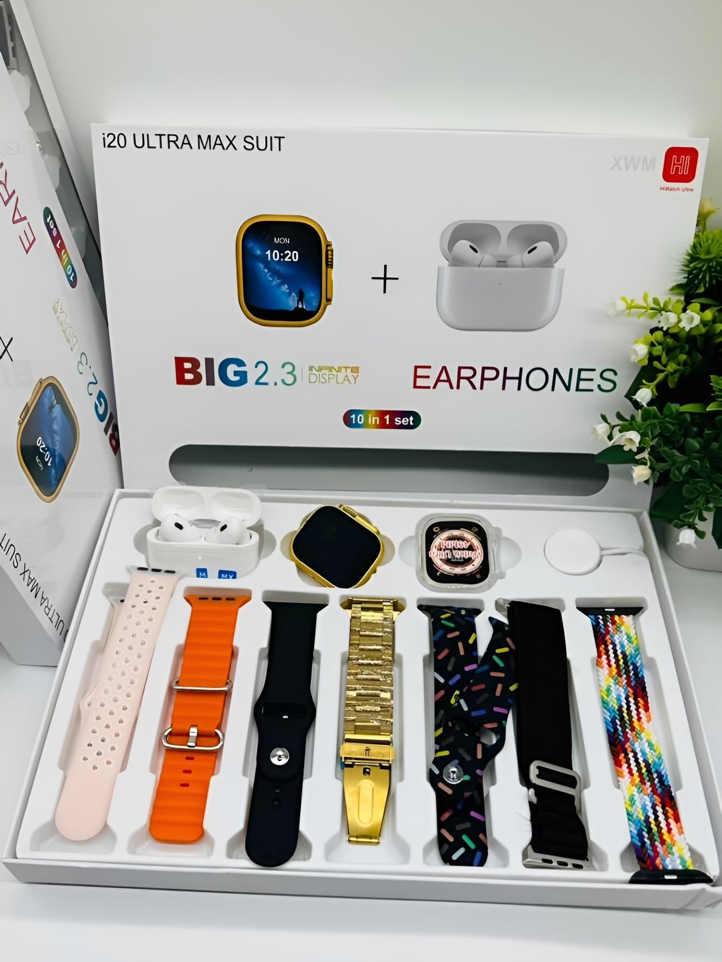 10 in 1 I20 Ultra Max Smart Watch For Men & Women | Earbuds & 7 Straps In Box